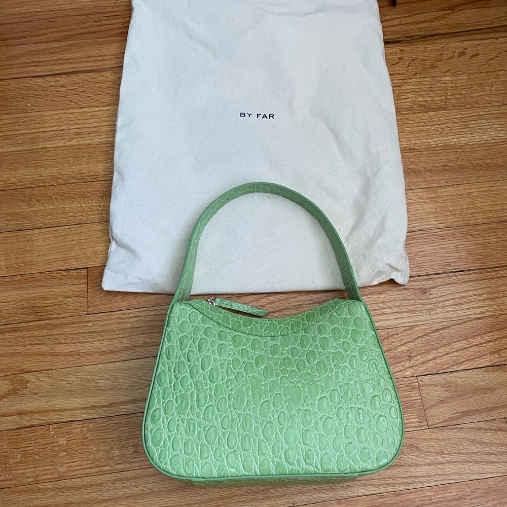 BY FAR Green Croc-Embossed Bag